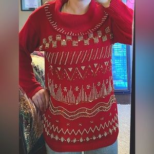Victoria Jones vintage red and gold beaded tunic sweater